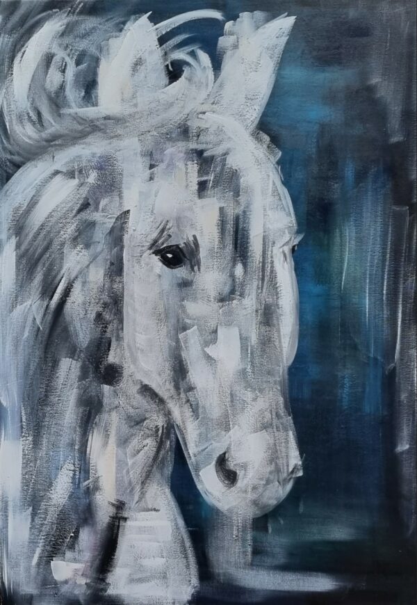 WHITE HORSE 2022, ACRYLIC ON CANVAS 70 x 100 CM, EVA BOISEAU