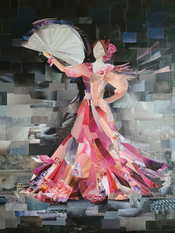 IMAGE/COLLAGE WOMAN DANCER 2023, COLLAGE ON CANVAS 50 x 40 CM $ 250, MAGDALENA TARGONSKA