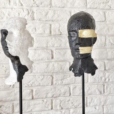 SCULPTURE/LAMP, TABLE LAMP 55 CM $ 325, WALL LAMP $ 300, FACE MAN COLLECTION, CATARZYNA SKAPSKA