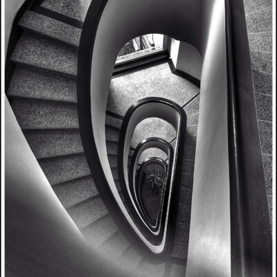 PHOTO WARSAW MODERNISM: TEARDROP-SHAPED STAIRCASE FRAME 20 x 30 CM, POSSIBLE TO PRINT PHOTO IN DIFFERENT SIZE $ 500, MONICA GROBELNA