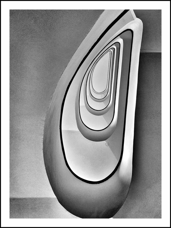 PHOTO WARSAW MODERNISM: TEARDROP-SHAPED STAIRCASE FRAME 20 x 30 CM, POSSIBLE TO PRINT PHOTO IN DIFFERENT SIZE $ 500, MONICA GROBELNA