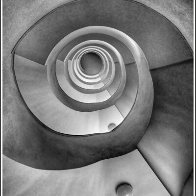 PHOTO WARSAW MODERNISM: TEARDROP-SHAPED STAIRCASE FRAME 20 x 30 CM, POSSIBLE TO PRINT PHOTO IN DIFFERENT SIZE $ 500, MONICA GROBELNA