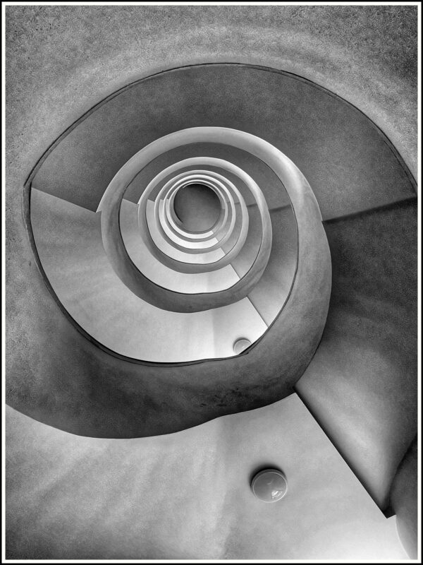 PHOTO WARSAW MODERNISM: TEARDROP-SHAPED STAIRCASE FRAME 20 x 30 CM, POSSIBLE TO PRINT PHOTO IN DIFFERENT SIZE $ 500, MONICA GROBELNA